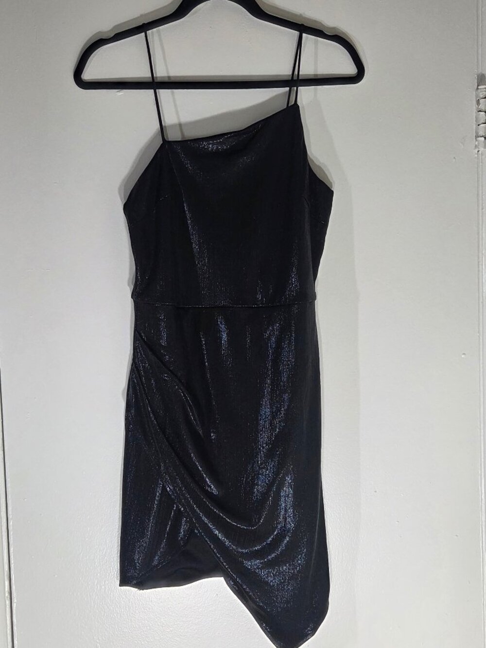 Whyte Valentyne Black Shimmer Slinky Asymmetrical Mini Dress Size 10